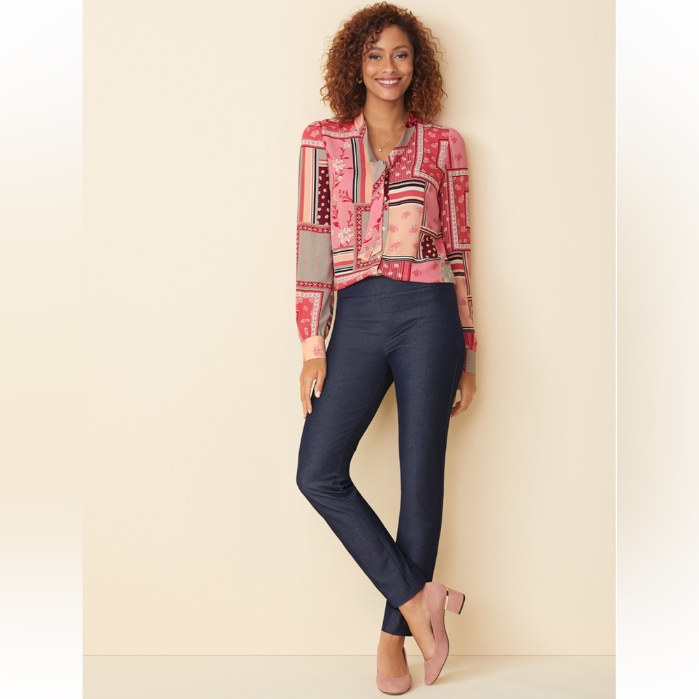 Talbots Tie Neck Top Rose Patchwork Pattern Long … - image 2